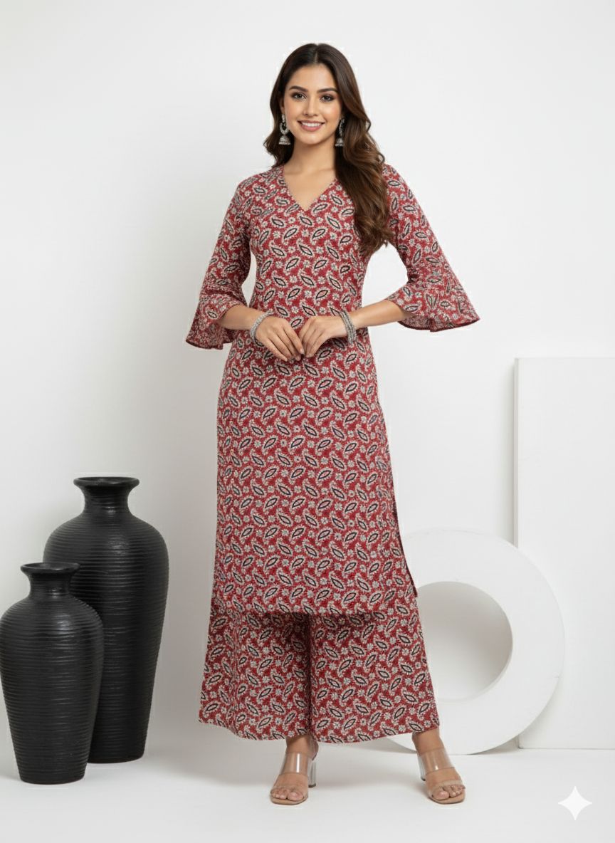 Women's Printed Straight Kurta with Palazzos 