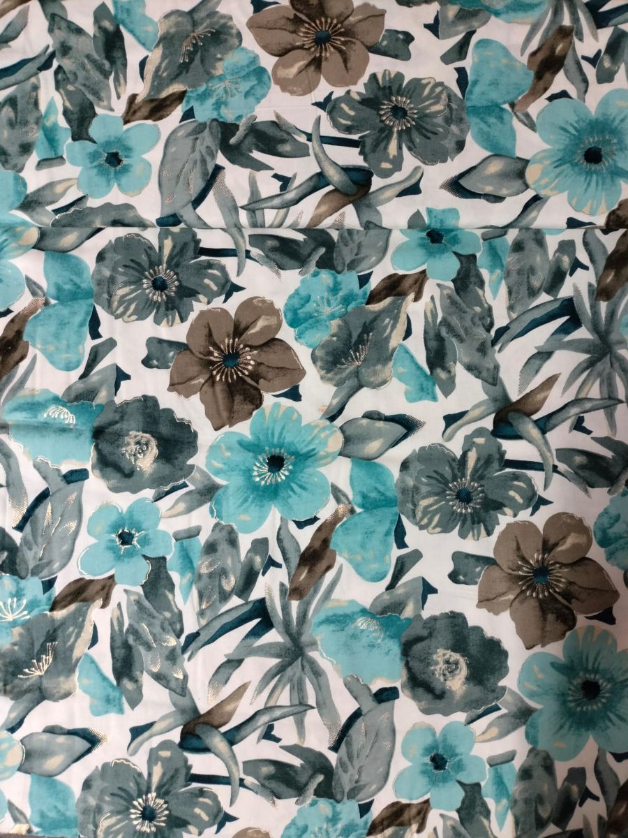 Aqua Driftwood Floral Print Fabric